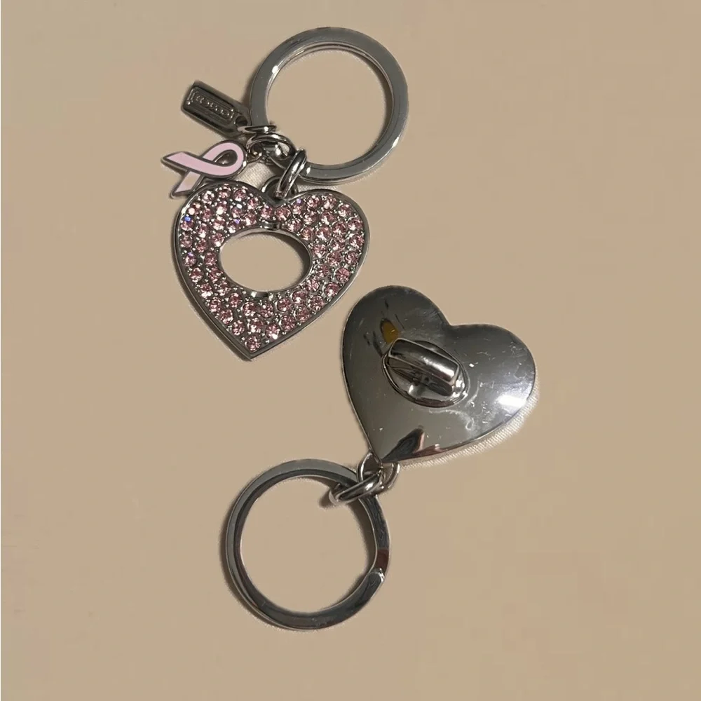 Coach Pink Heart Swarovski Turn-lock Valet Key Fob Key Chain
